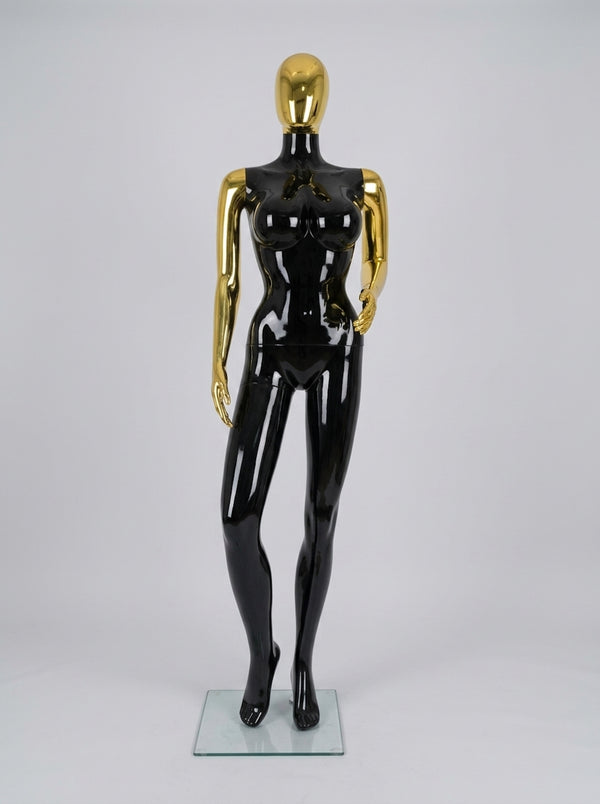 Connec high-gloss obsidian female mannequin with gold chrome head and arms – Tanzania