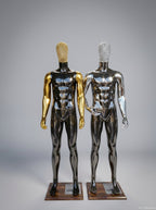 Male High-Gloss Black Full-Body Mannequin with Rhinestone Mask and Metallic Arms