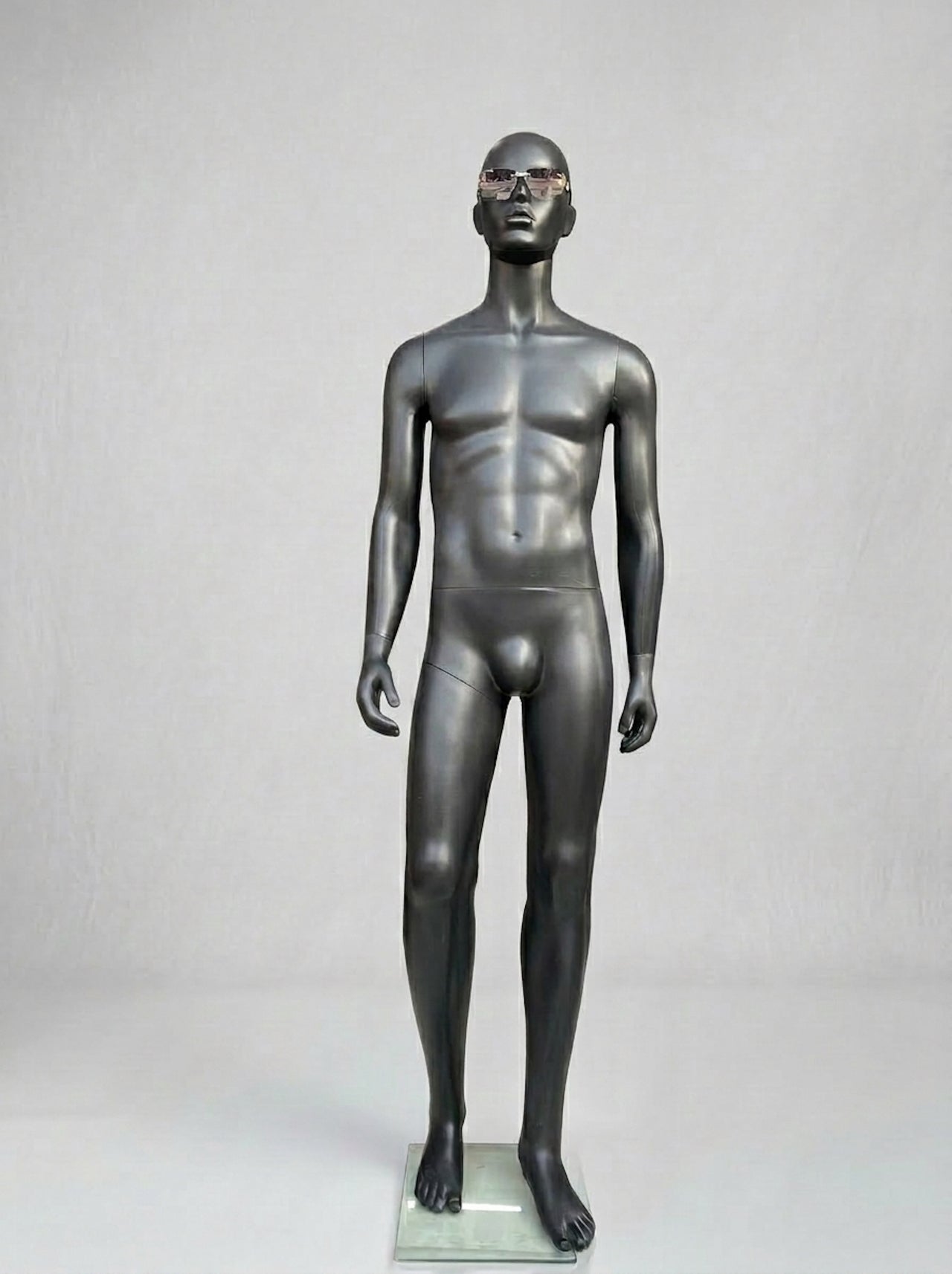 Male Matte Black Full-Body Standing Mannequin (Size: Athletic / Medium)