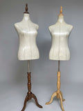 Female Linen Dress Form Torso Mannequin with Wooden Tripod Base