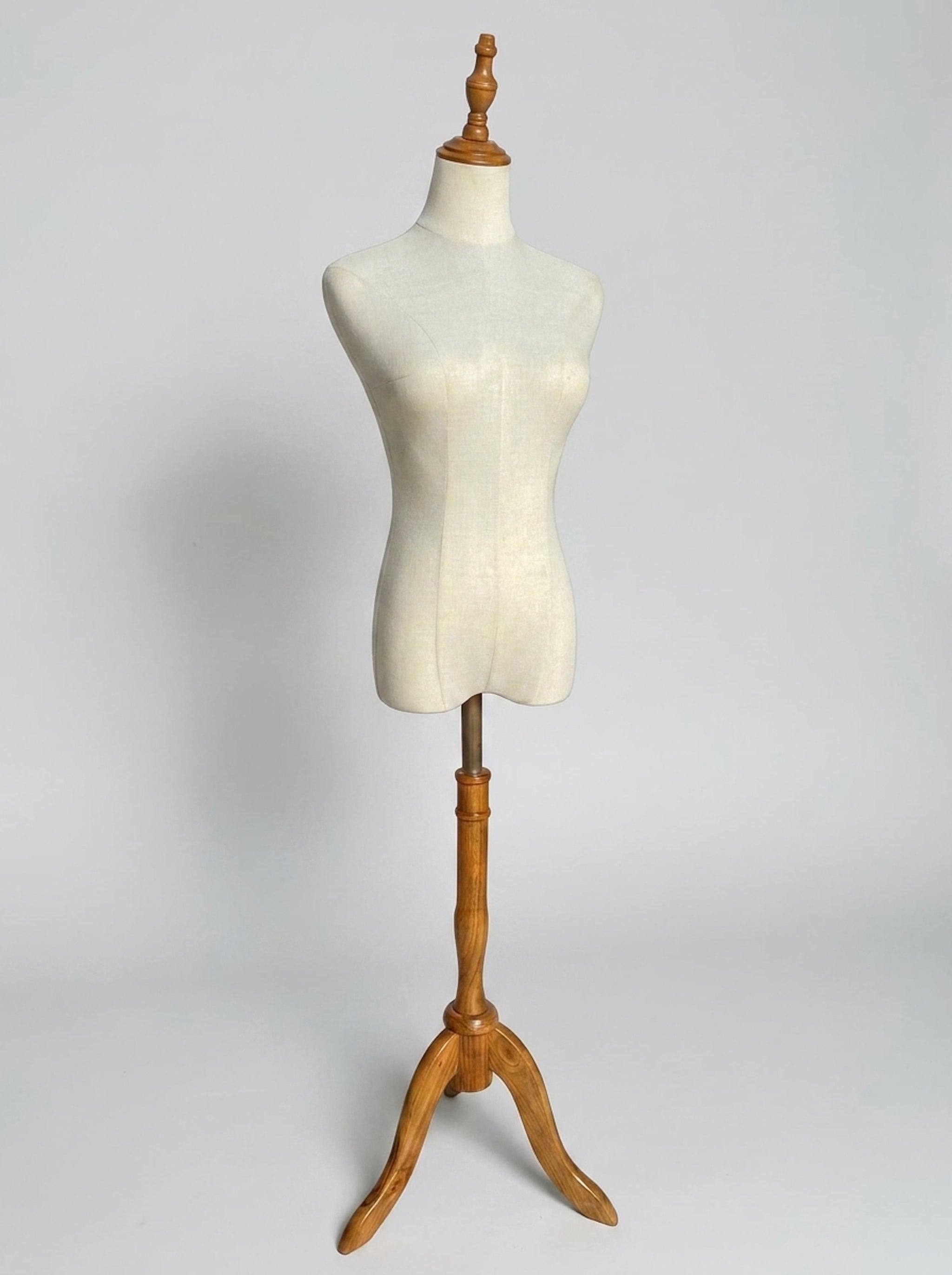 Female Linen Dressmaker Mannequin with Wooden Stand