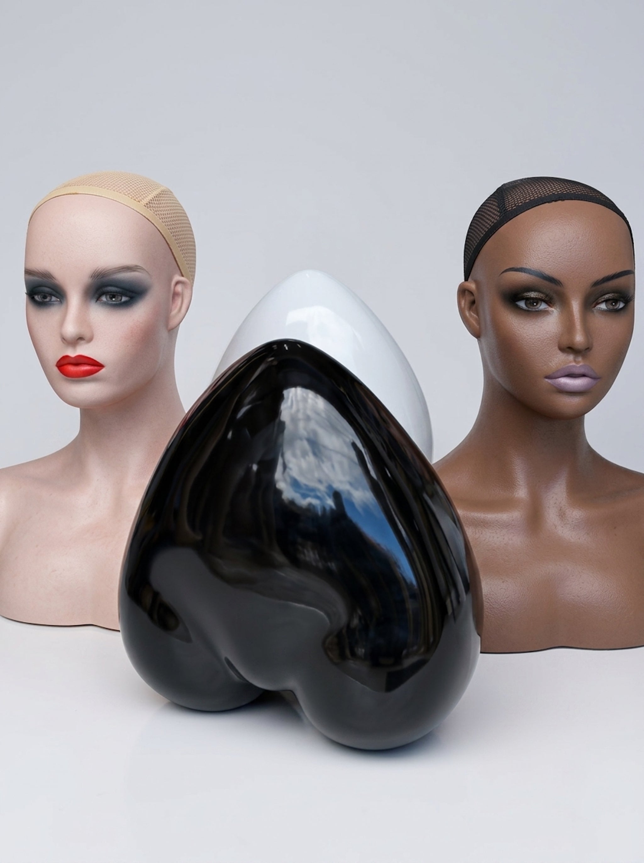 Realistic Female and Glossy Abstract Wig Display Heads