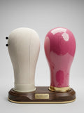 Canvas and Glossy Pink Wig Display Blocks with Wooden Base Set