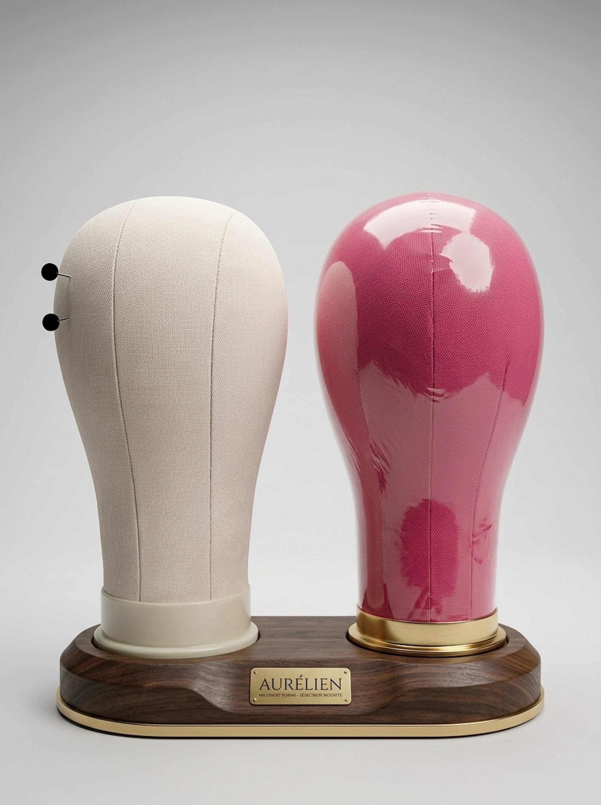 Canvas and Glossy Pink Wig Display Blocks with Wooden Base Set