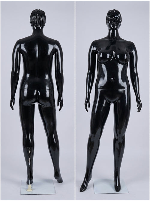 Connec Premium High-Gloss Obsidian Female Mannequin (Voluptuous Silhouette & Molded Hair)