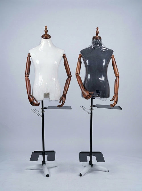 Connec Premium Articulated Wood Arm Torso Display Stand (White - Style B)