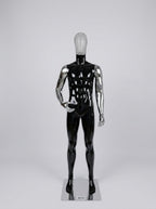 Male High-Gloss Black Full-Body Mannequin with Rhinestone Mask and Metallic Arms