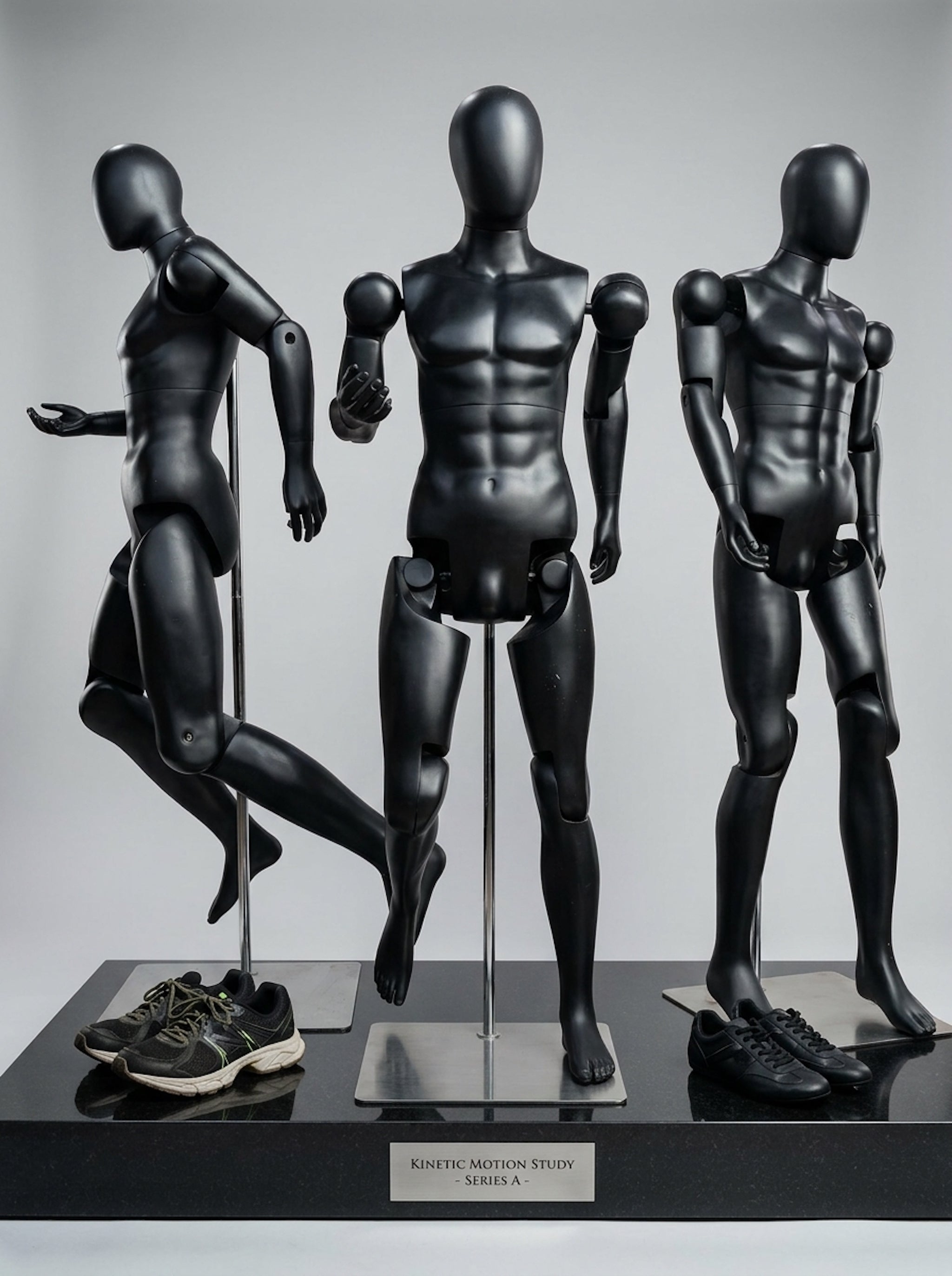 Male Articulated Matte Black Action Mannequin (Size: Athletic / Medium)