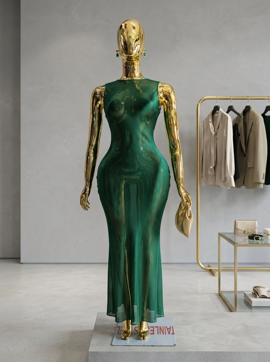 Connec Haute-Couture Gold Chrome Female Mannequin (Hourglass — Shiny Gold Finish)