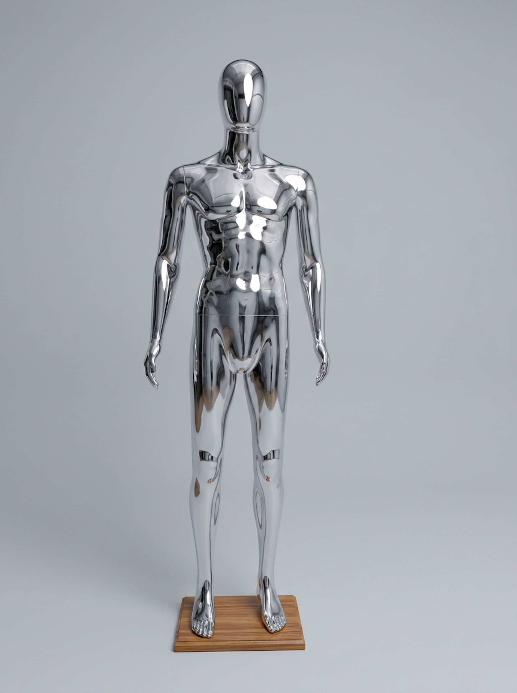 Male Silver Chrome Full-Body Mannequin (Size: Athletic / Medium)