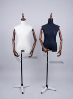 Connec Premium Articulated Wood Arm Torso Display Stand (White - Style B)