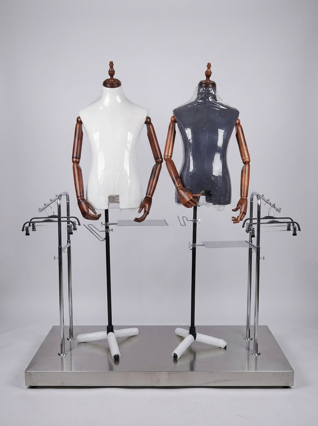 Connec Premium Articulated Wood Arm Torso Display Stand (White - Style B)