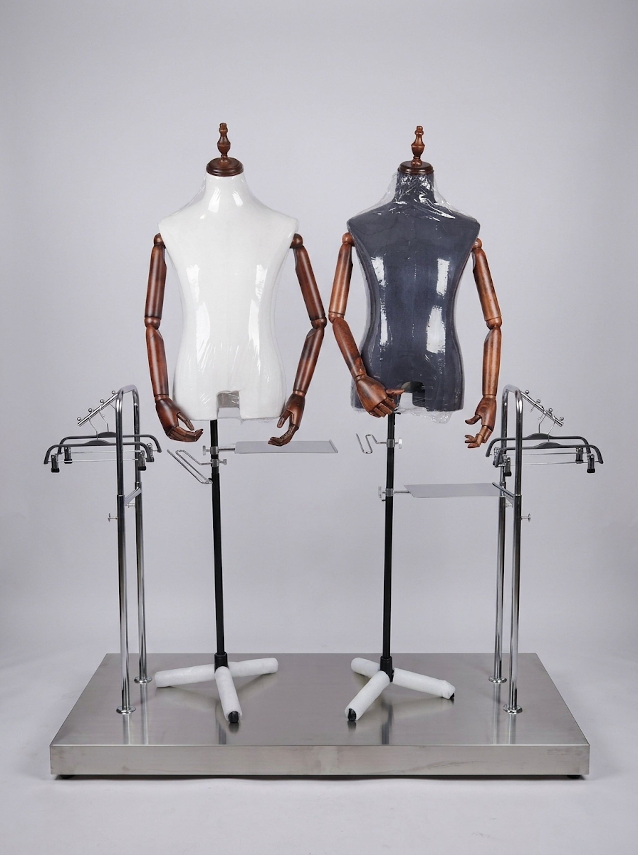 Connec Premium Articulated Wood Arm Torso Display Stand (White - Style B)