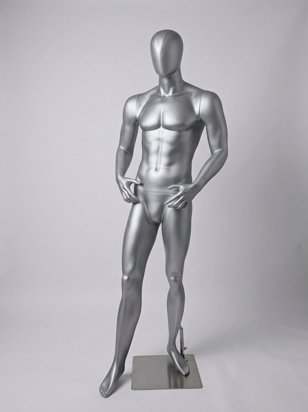 Male Matte Silver Full-Body Mannequin (Size: Athletic / Medium)