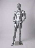 Male Matte Silver Full-Body Mannequin (Size: Athletic / Medium)