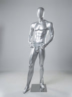 Male Matte Silver Full-Body Mannequin (Size: Athletic / Medium)