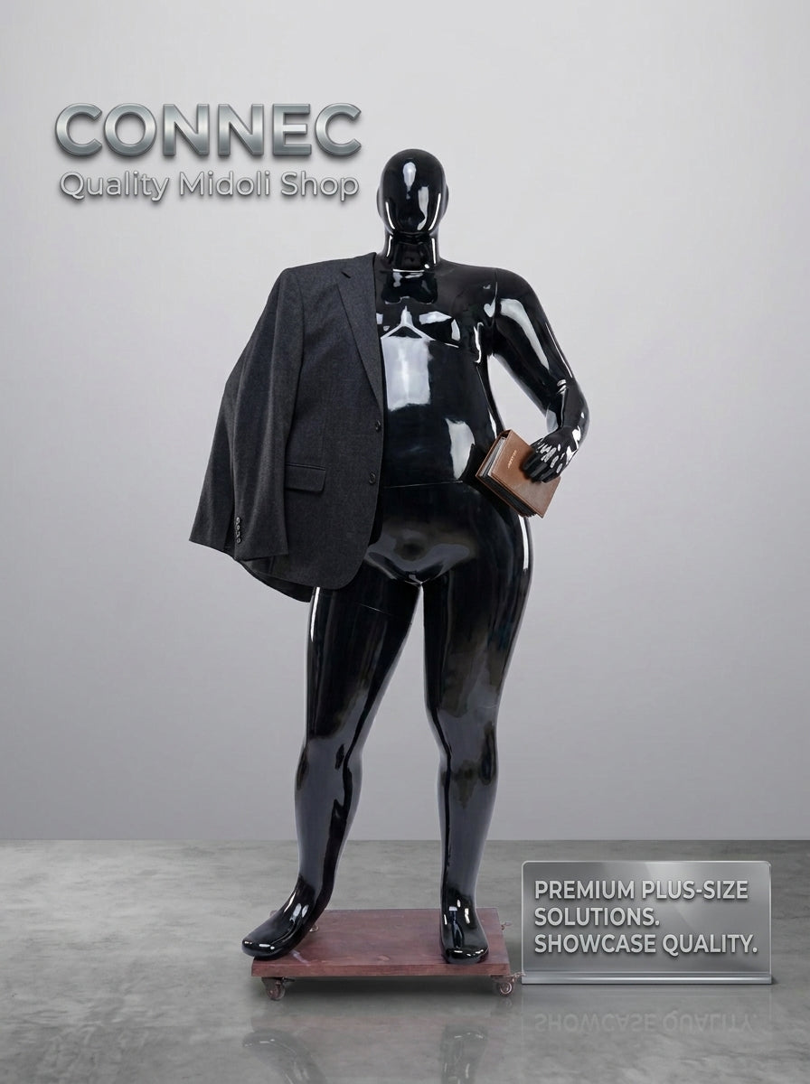 Connec High-Gloss Obsidian Plus-Size Male Mannequin (Full Body — Standing)