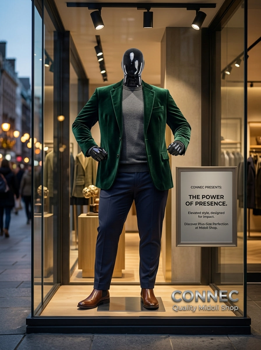 Connec High-Gloss Obsidian Plus-Size Male Mannequin (Full Body — Standing)