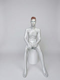 Male Glossy White Sitting Mannequin with Pedestal (Size: Athletic / Medium)