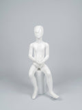 Kids Glossy White Sitting Mannequin with Pedestal (Size: Ages 6-8 Years)