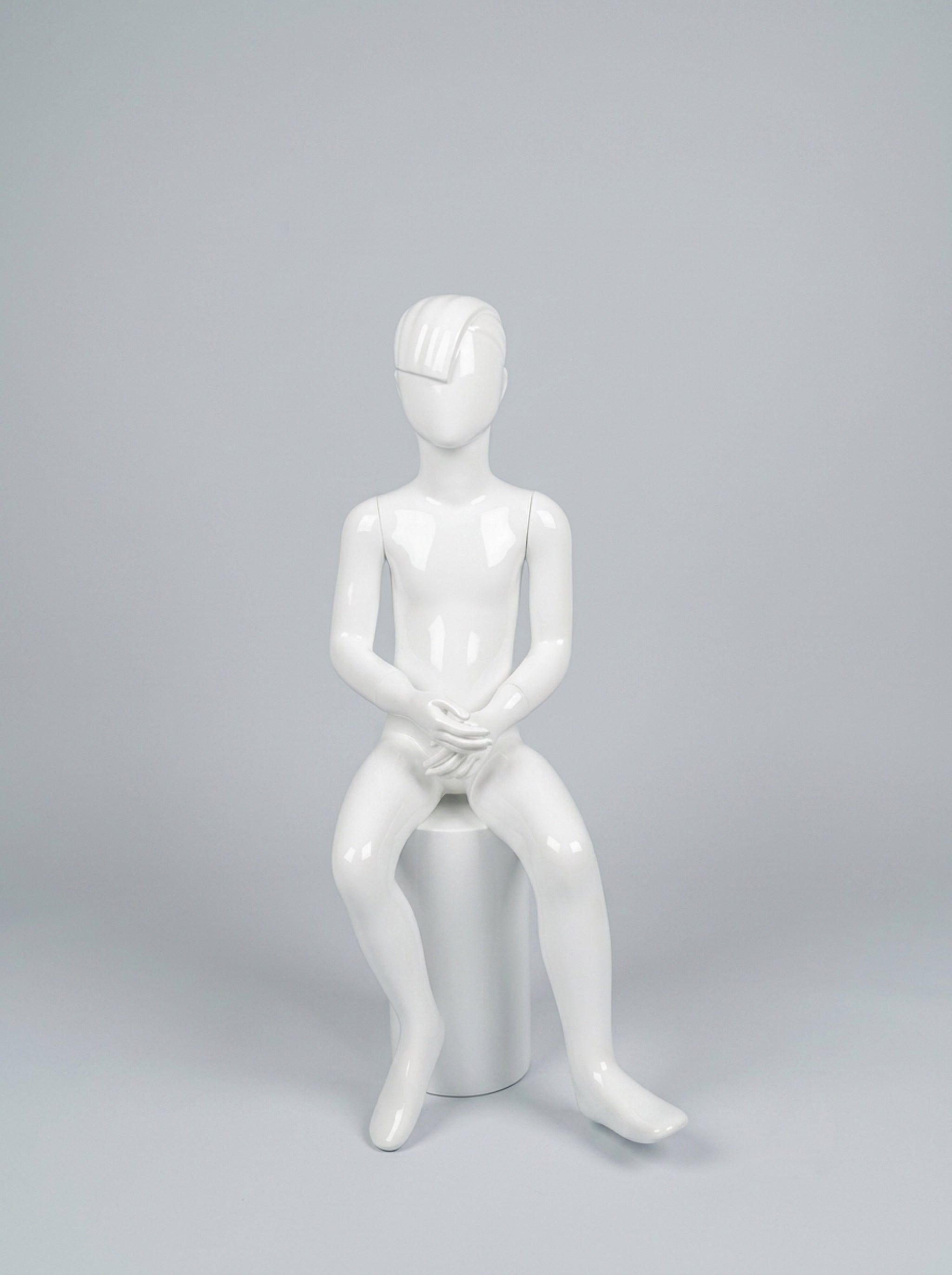 Kids Glossy White Sitting Mannequin with Pedestal (Size: Ages 6-8 Years)