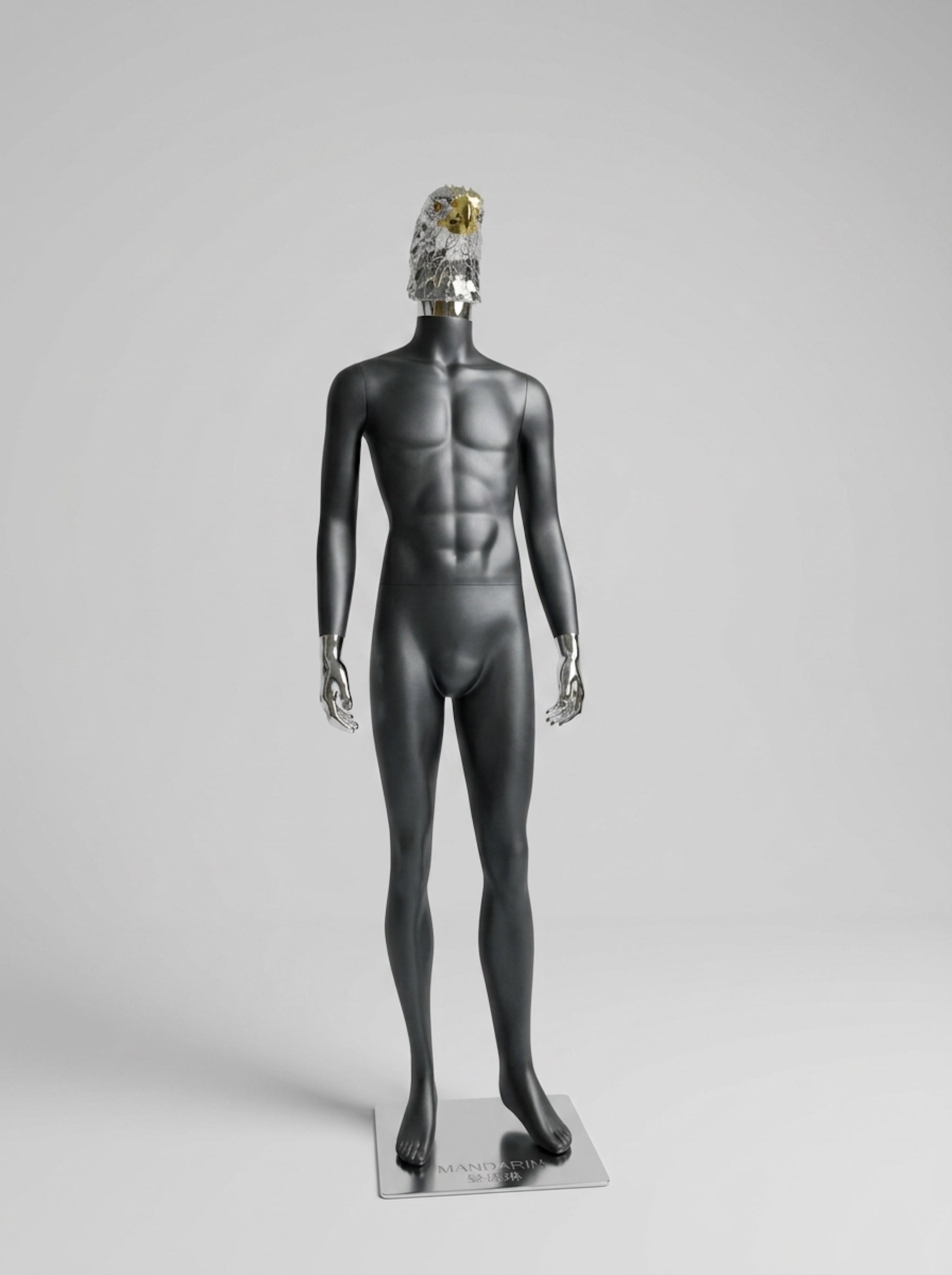 Male Matte Black Mannequin with Chrome Eagle Head and Hands