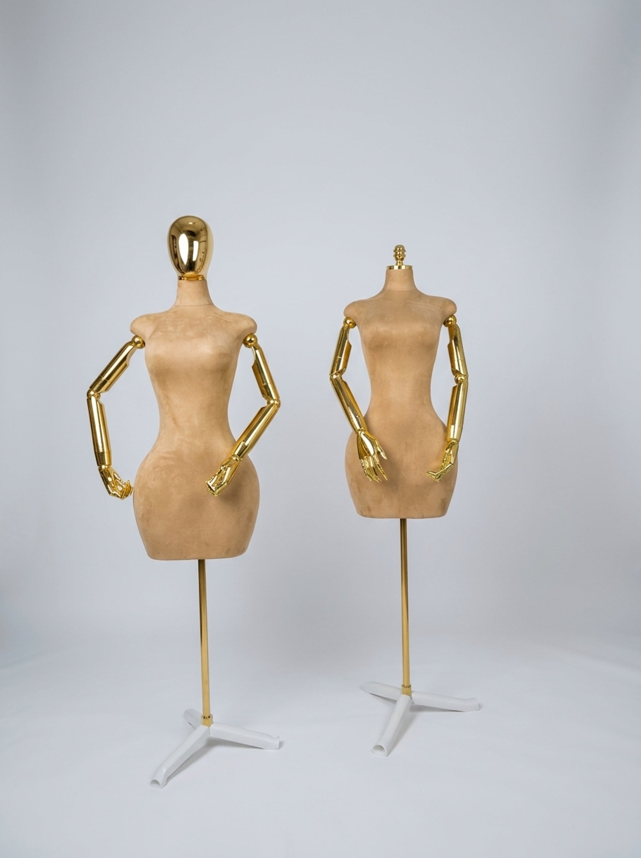 Luxury Female Suede Torso Mannequin with Gold Chrome Head and Arms