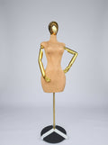 Luxury Female Suede Torso Mannequin with Gold Chrome Head and Arms