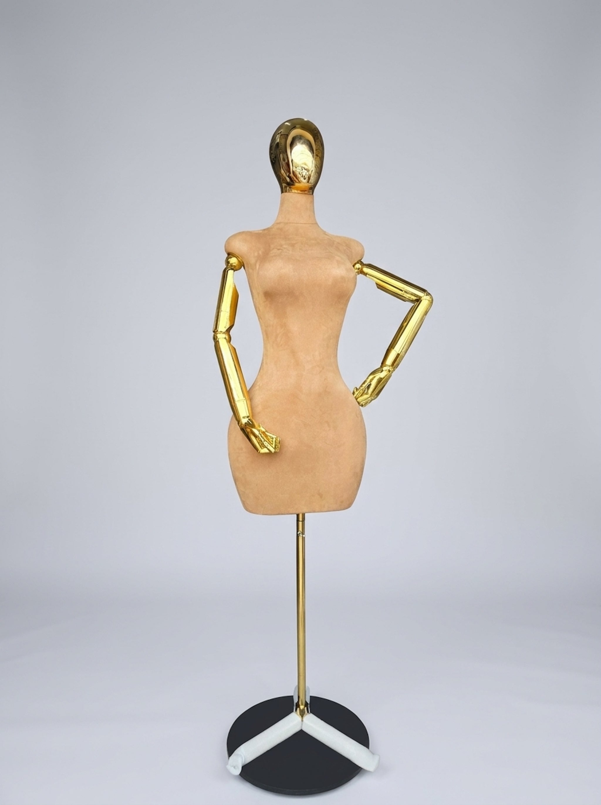 Luxury Female Suede Torso Mannequin with Gold Chrome Head and Arms
