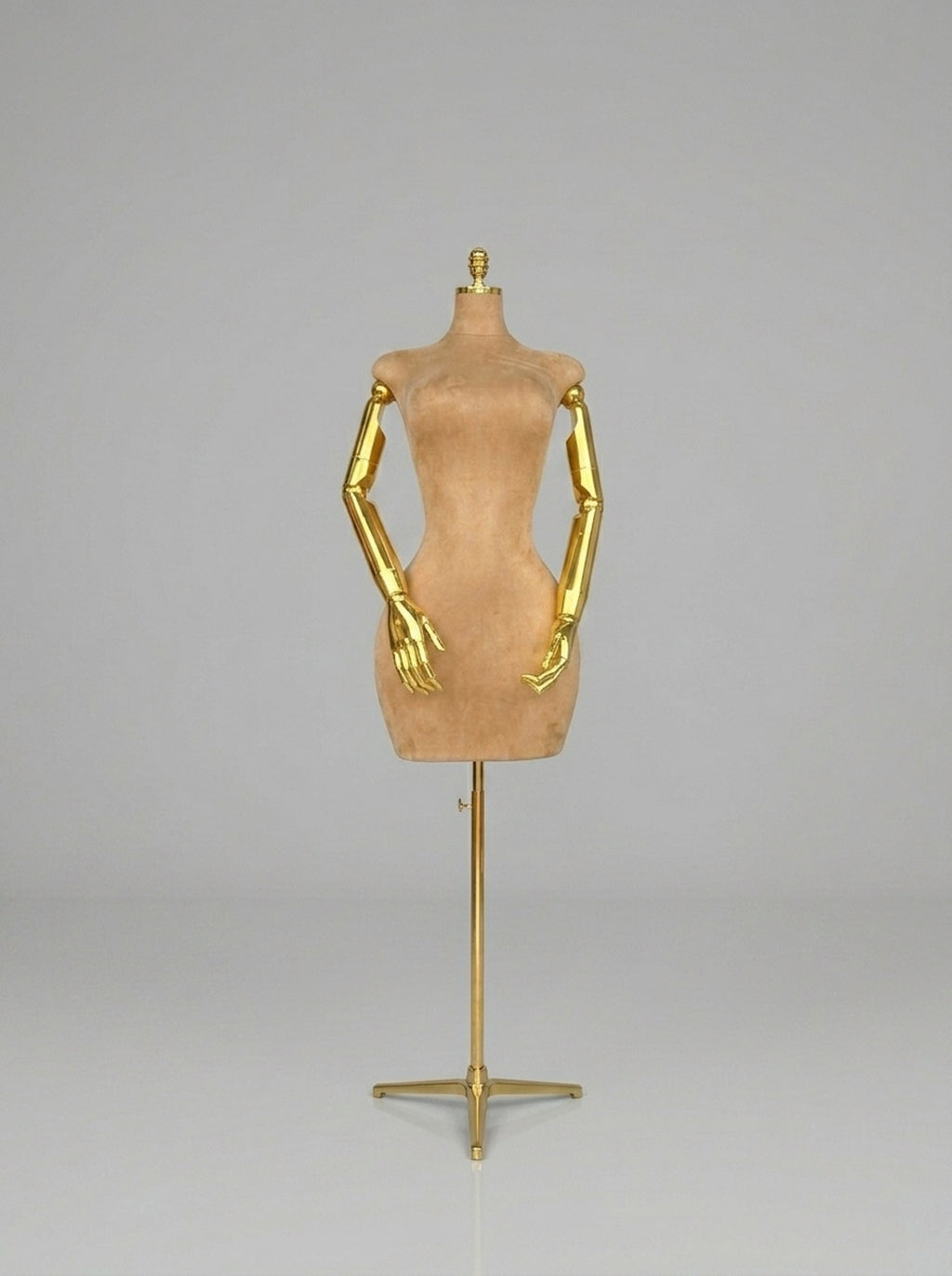 Luxury Female Suede Torso Mannequin with Flexible Gold Chrome Arms