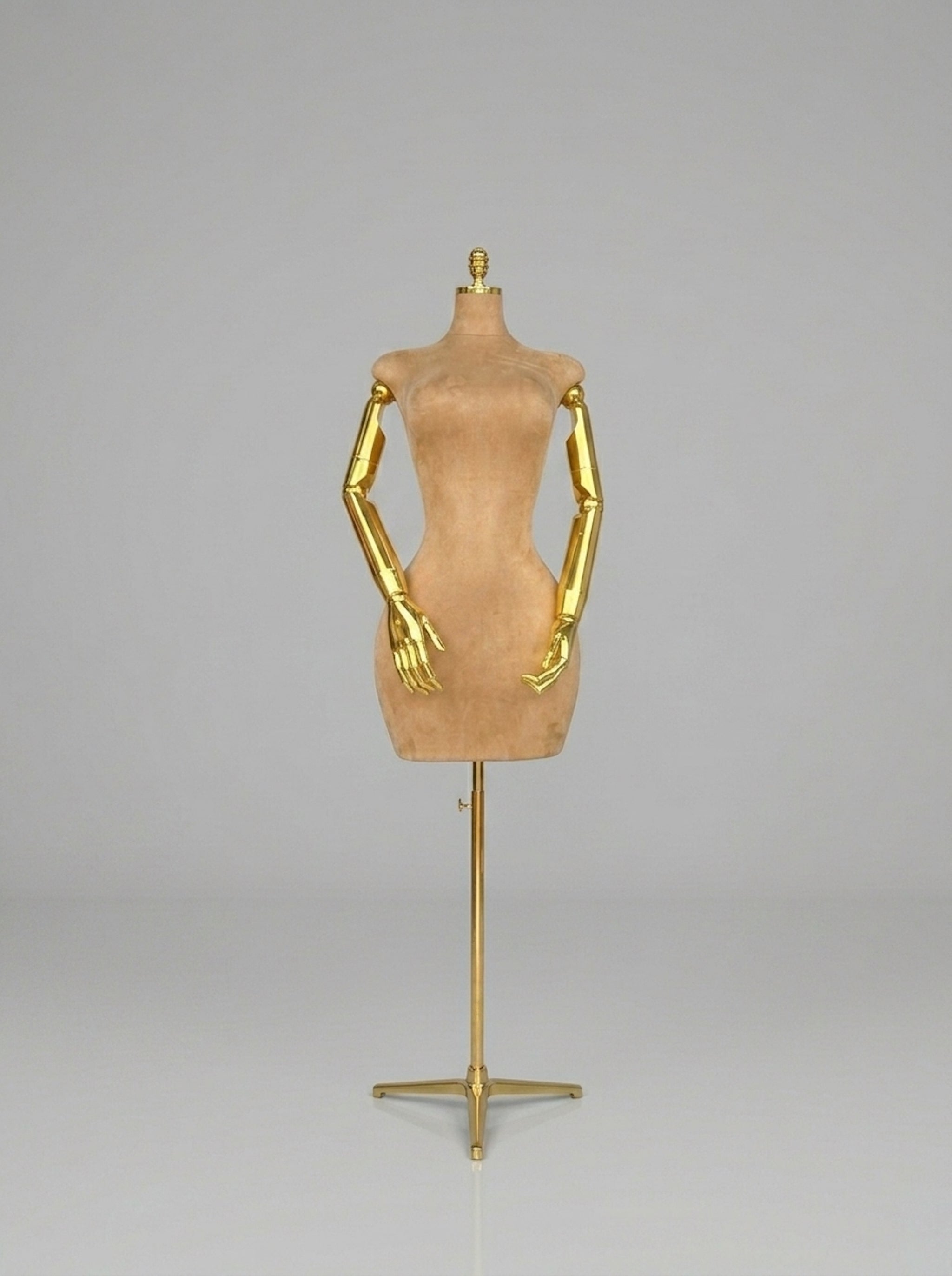 Luxury Female Suede Torso Mannequin with Flexible Gold Chrome Arms