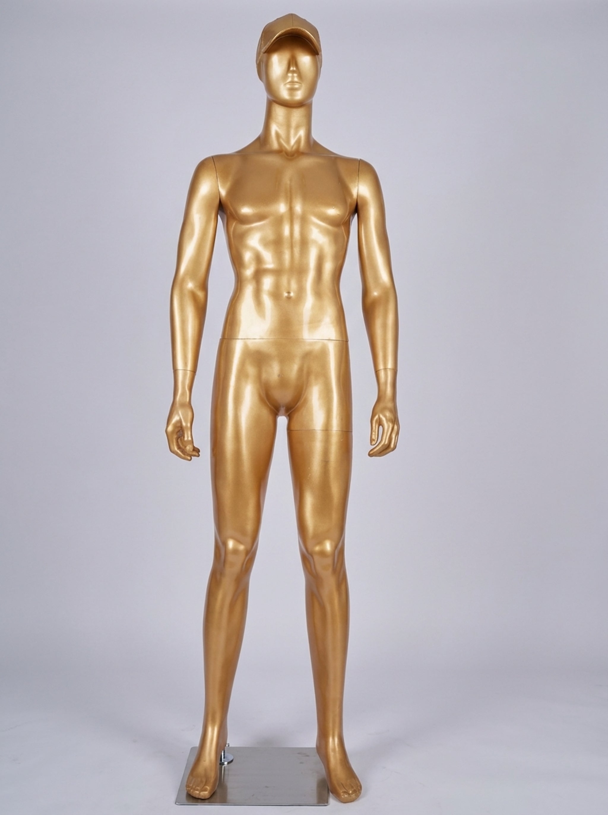 Male Metallic Gold Standing Mannequin with Cap