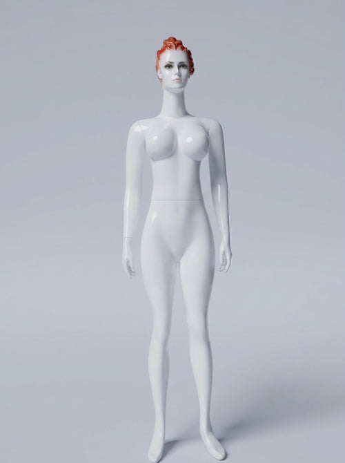Connec Glossy White Female Mannequin (Molded Auburn Hair — Standing)
