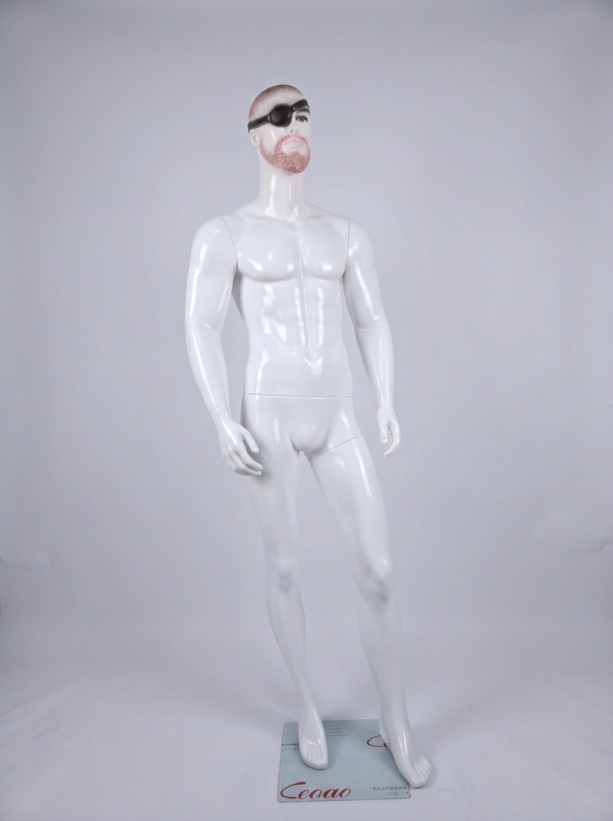 Premium High-Gloss Male Mannequin with Eyepatch & Beard Detail