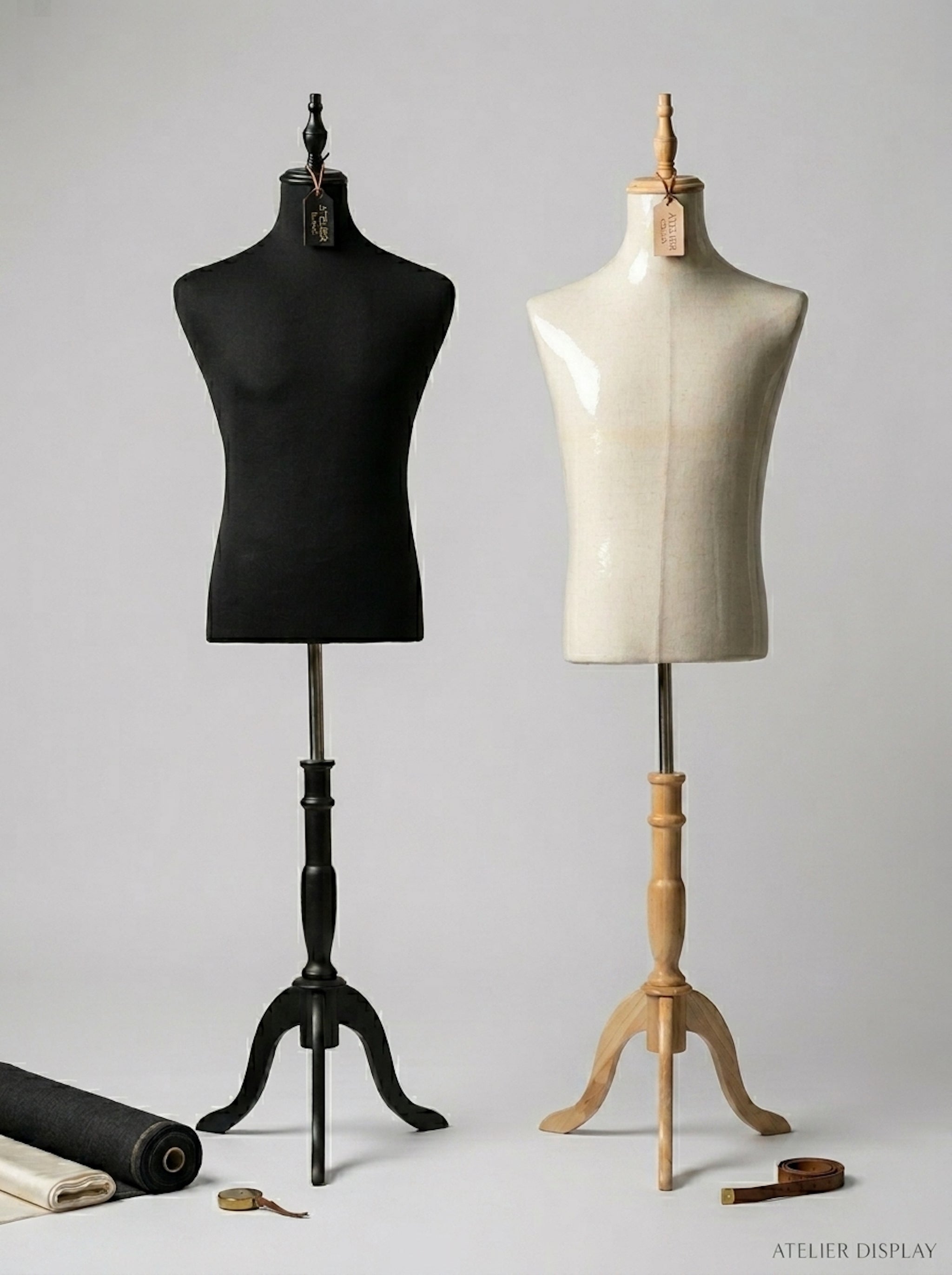 Male Dressmaker Tailoring Torso Mannequin with Wooden Tripod Stand