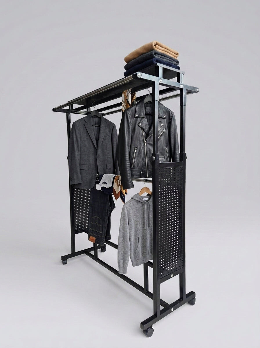 Adjustable double rail garment rack perforated panels – photo 10