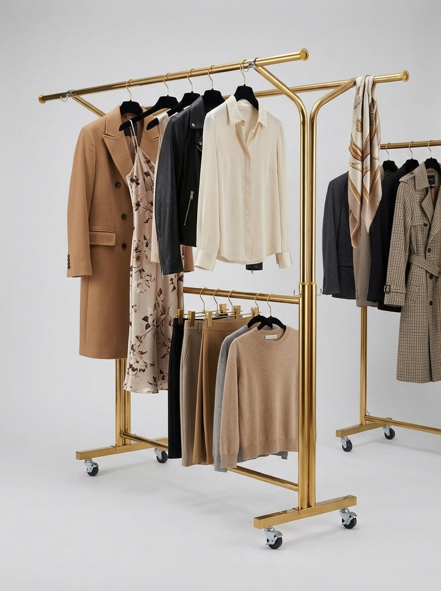 Gold Double-Rail Garment Rack