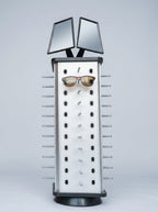Rotating Eyewear Stand with Dual Mirror – White & Black