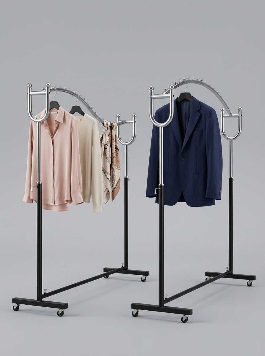 Wave Garment Display Rack – Chrome & Black