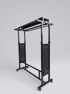 Adjustable double rail garment display rack with perforated panels – shop rack Tanzania