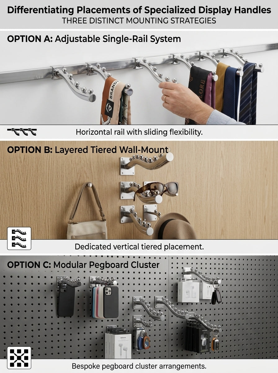 Chrome Waterfall Display Arms – Bar Hook Mount (Slatwall/Crossbar)
