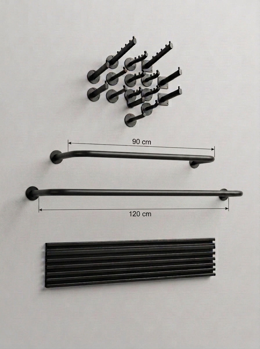 Wide Handle Wall-Mounted Clothing Rail – Matte Black