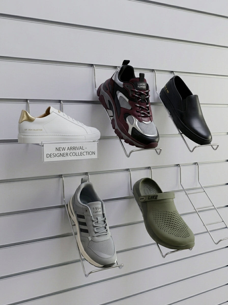 Chrome Wire Shoe Display for Slatwall Display Board Panels (12pcs)