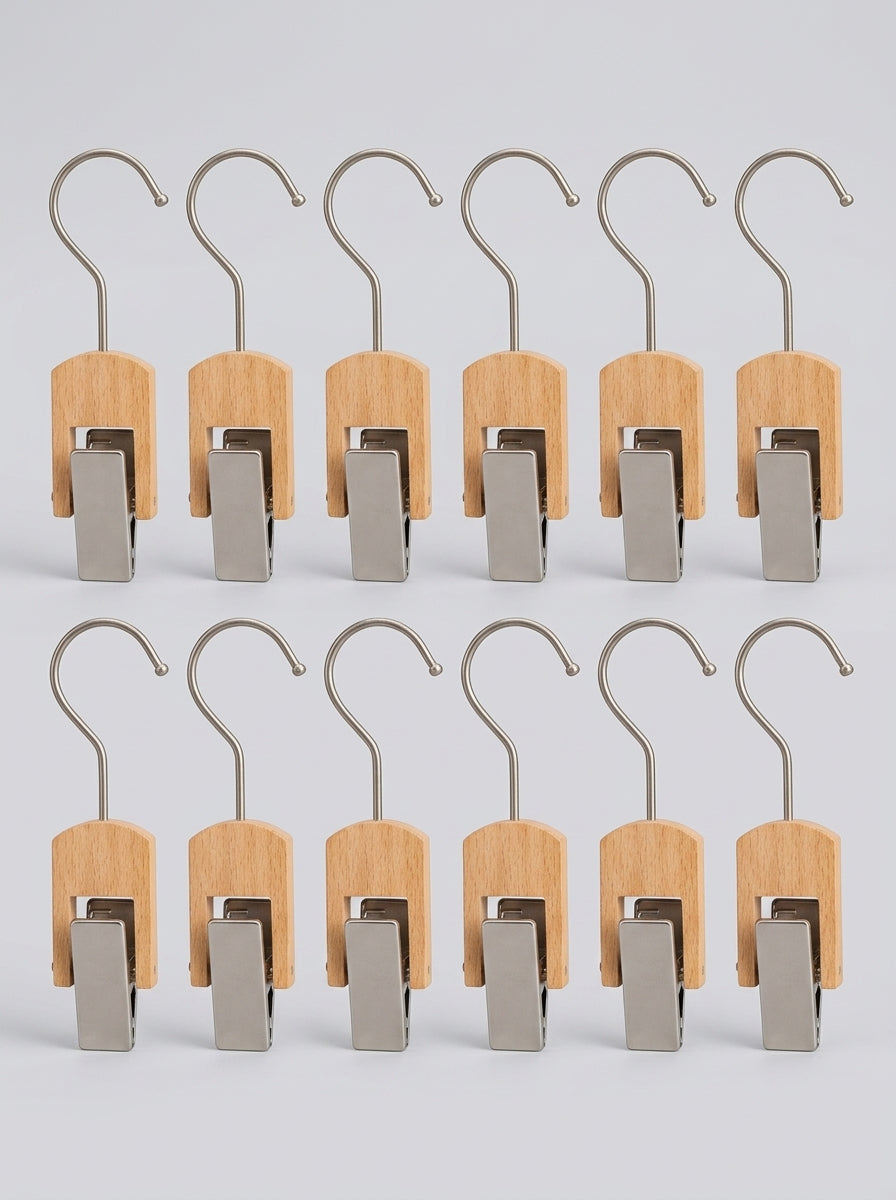 Mini Wooden Clip Hanger with S-Hook (12pcs)