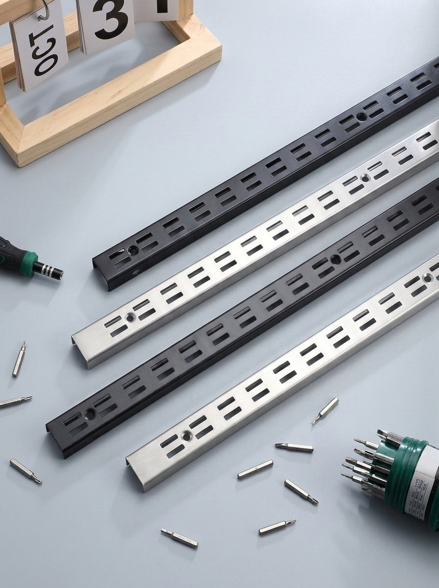 Professional Heavy-Duty Slotted Vertical Rails and System Accessories