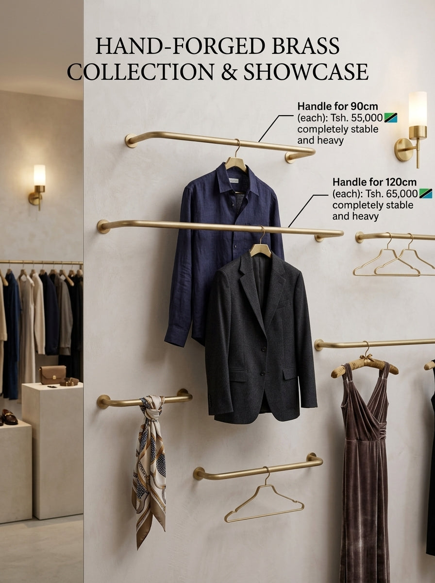 Hand-Forged Brass Wide Handle Wall-Mounted Clothing Rail