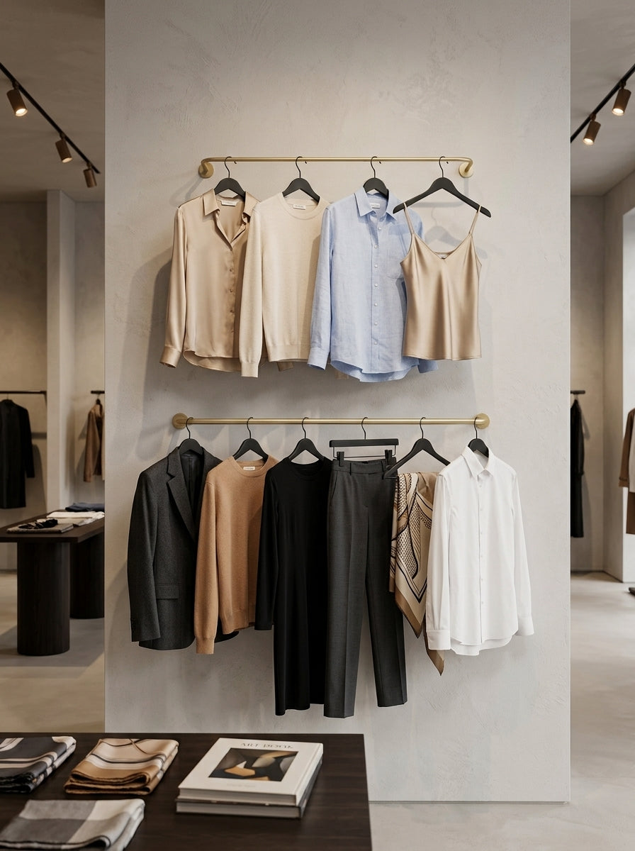 Thin Handle Wall-Mounted Clothing Rail – Gold/Brass