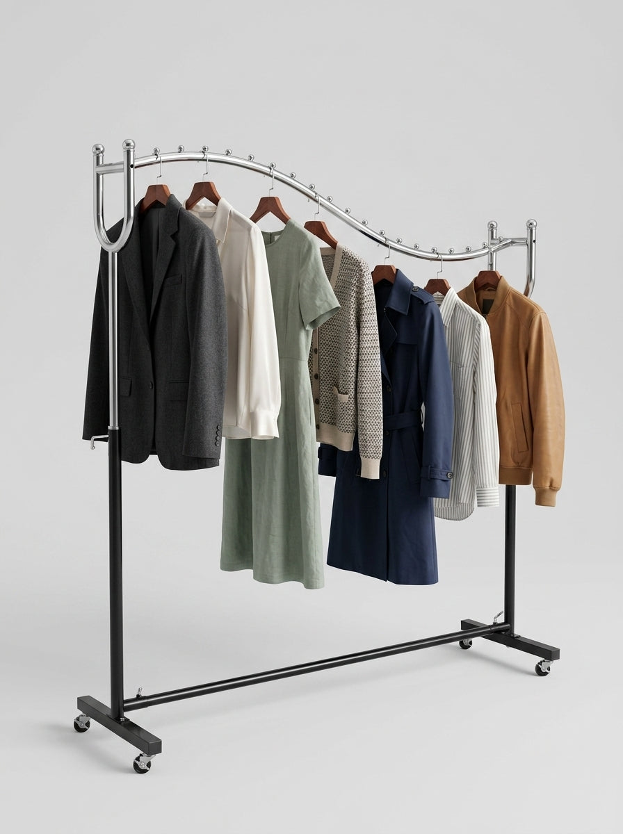 Wave Garment Display Rack – Chrome & Black