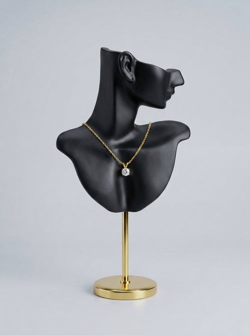 Abstract Face Bust Mannequin on Gold Stand – Matte Black Jewelry Display