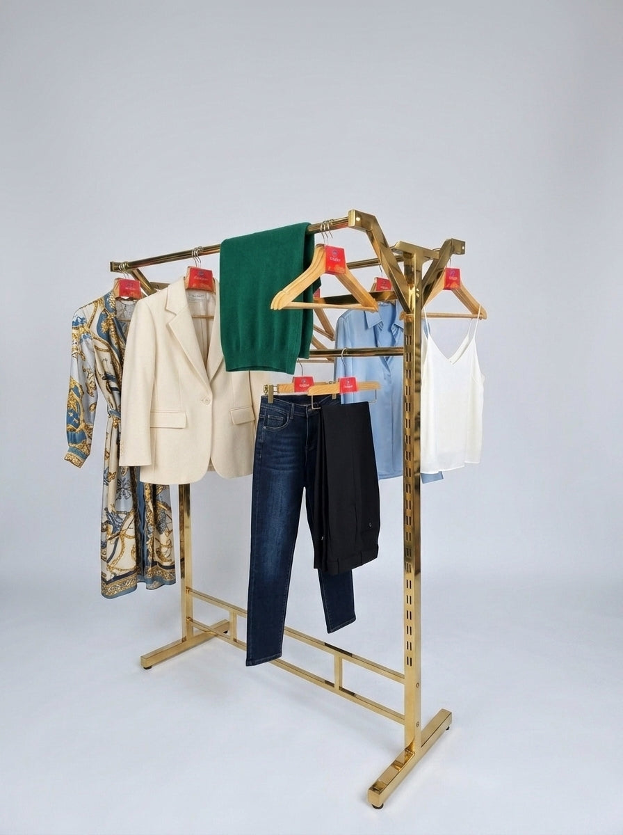 Gold Double Rail Clothing Display Rack